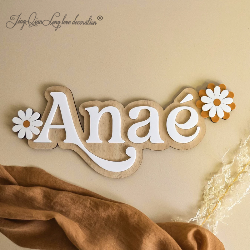 Baby Nursery Modern - Custom Personalized wooden first name, Flower