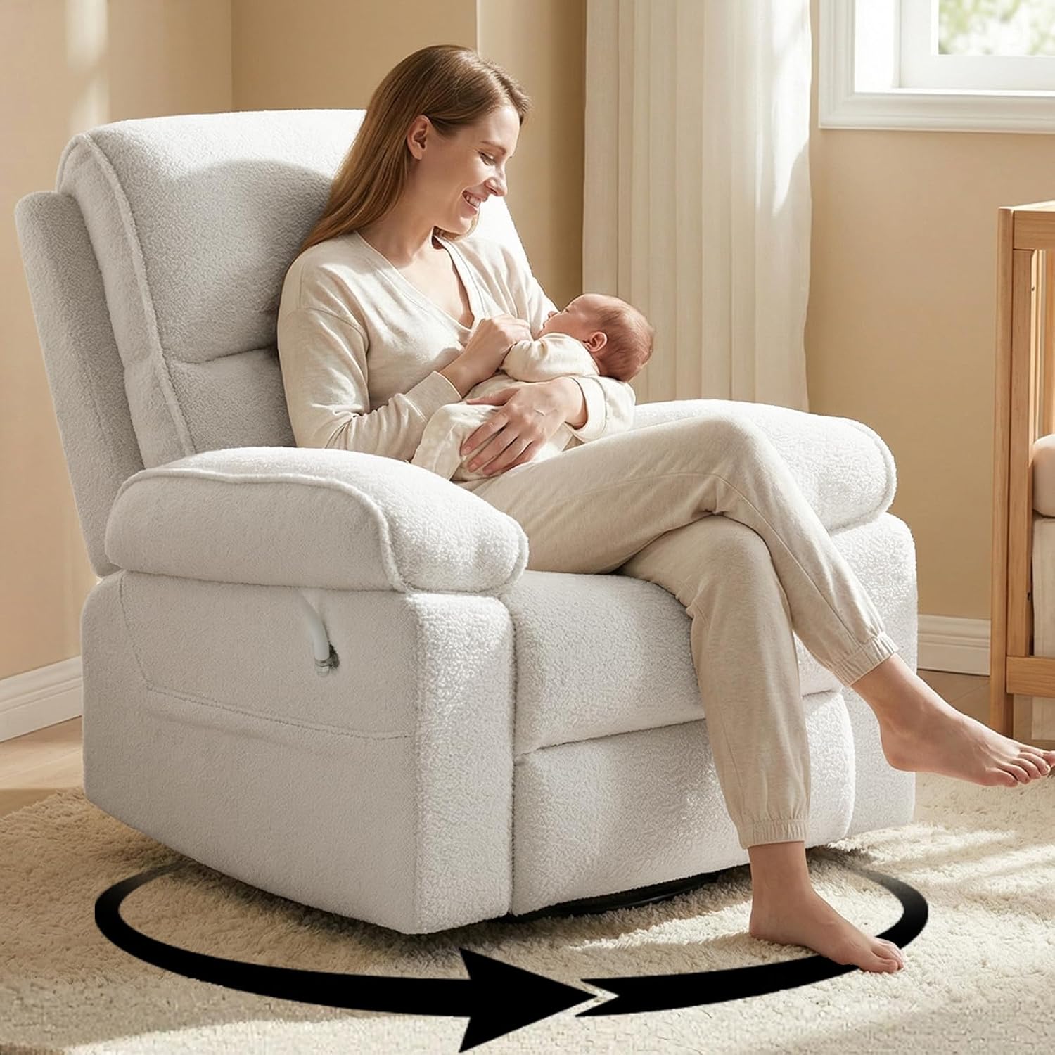 Baby Nursery Glider Chair - 360° Swivel Rocker Recliner Nursery Rocking