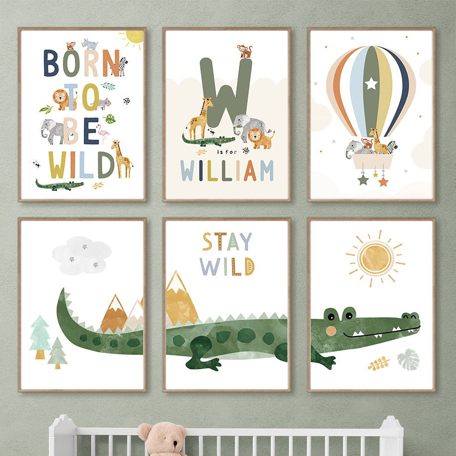 Baby Nursery Modern - Crocodile Balloon Lion Elephant Giraffe Nordic