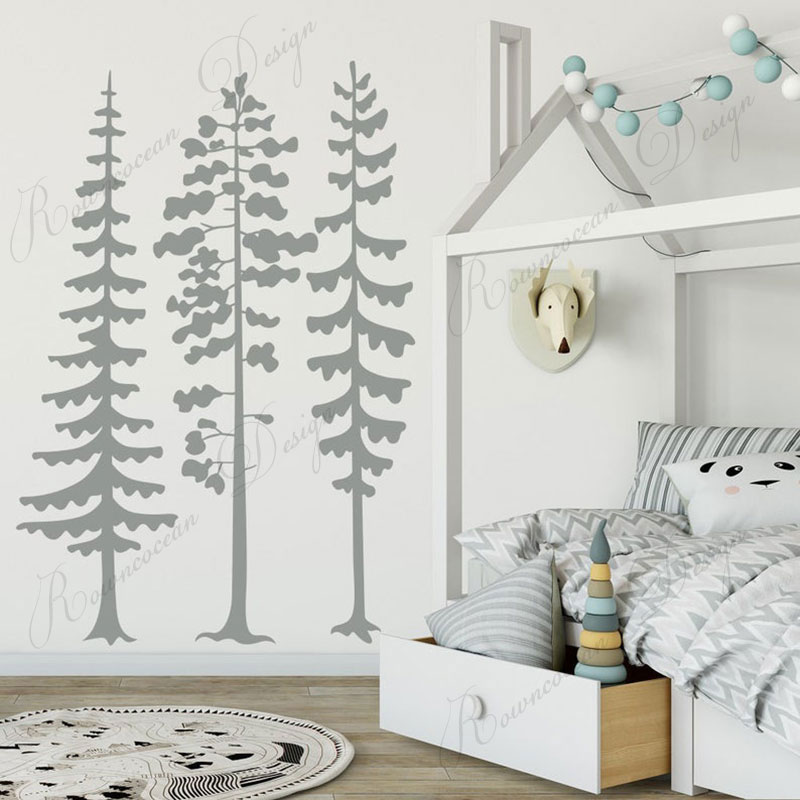 Baby Nursery Modern - Minimalist Forest Pine Tree Wall Decal