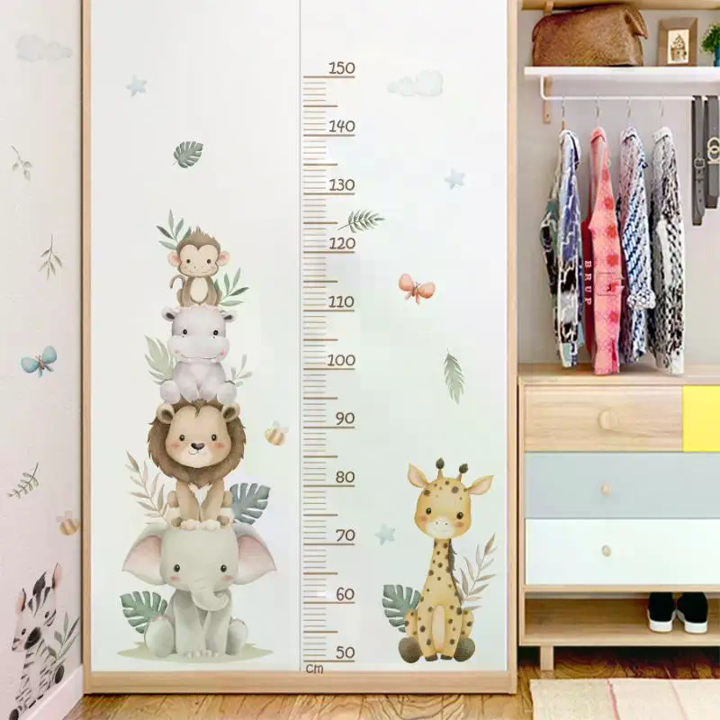 Baby Nursery Jungle Wallpaper - Children's Growth Chart Sticker Jungle Animals