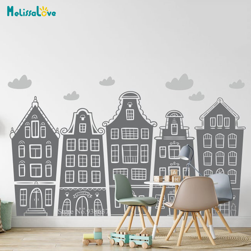 Baby Nursery Products - Scandinavian Houses & Clouds Decal Nursery