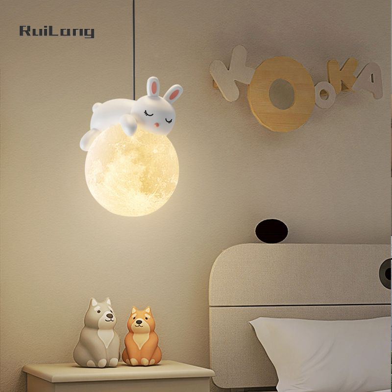 Cartoon Rabbit Moon Chandelier - Baby Nursery Knobs บทวิจารณ์และราคา