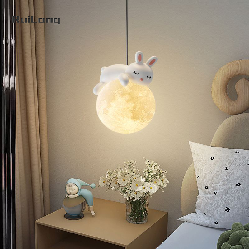 Cartoon Rabbit Moon Chandelier - Baby Nursery Knobs บทวิจารณ์และราคา