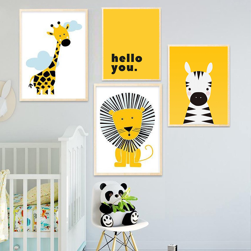 Cartoon Animal Posters Yellow  - Baby Nursery Yellow Walls บทวิจารณ์และราคา