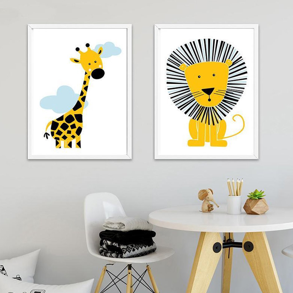 Cartoon Animal Posters Yellow  - Baby Nursery Yellow Walls บทวิจารณ์และราคา