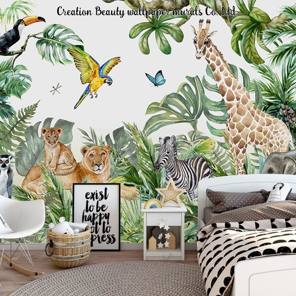 Watercolor Animals Jungle Wall - Baby Nursery Jungle Wallpaper บทวิจารณ์และราคา