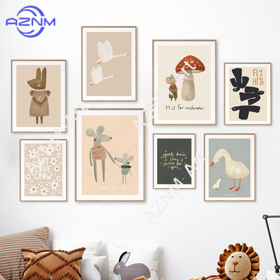Boho Cartoon Rabbit Mouse Goos - Baby Nursery Modern บทวิจารณ์และราคา