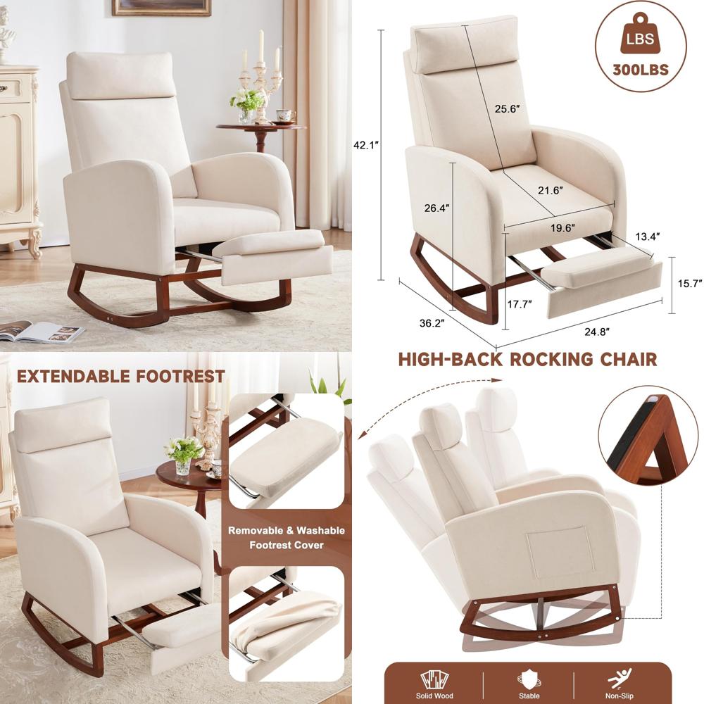 High-Back Nursery Rocking Chai - Baby Nursery Glider Chair บทวิจารณ์และราคา