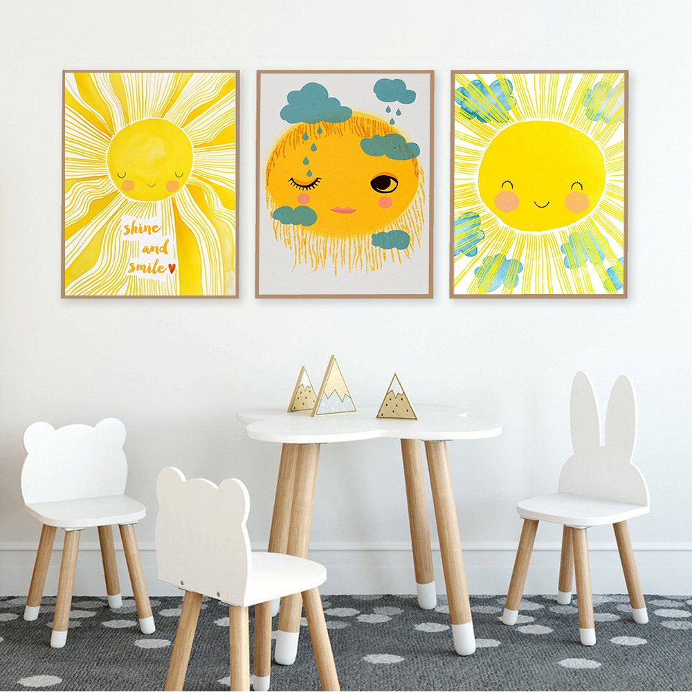 Cartoon Yellow Sun Cloud Nurse - Baby Nursery Yellow Walls บทวิจารณ์และราคา