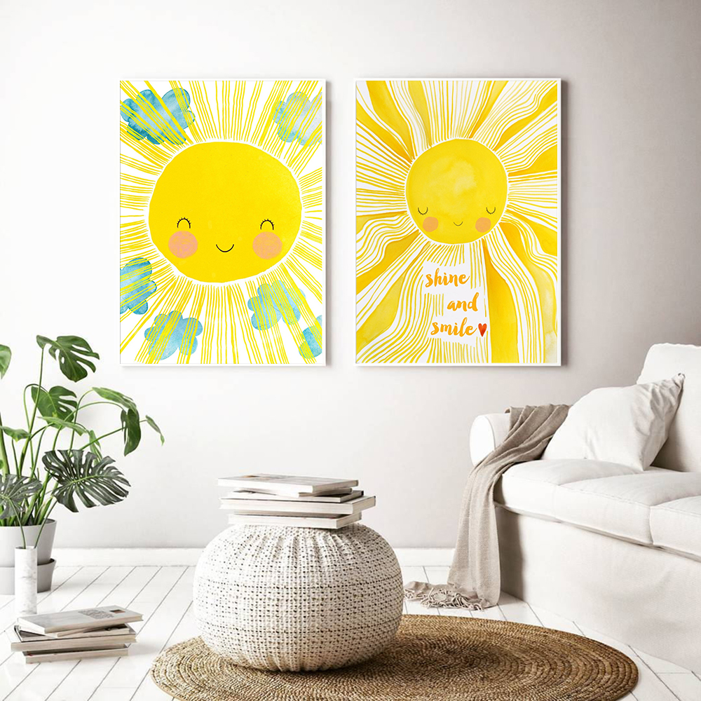Cartoon Yellow Sun Cloud Nurse - Baby Nursery Yellow Walls บทวิจารณ์และราคา