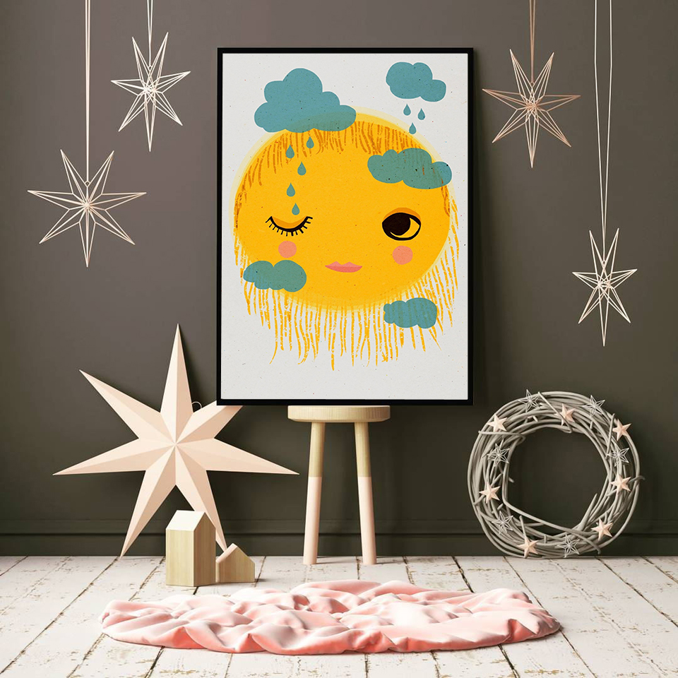 Cartoon Yellow Sun Cloud Nurse - Baby Nursery Yellow Walls บทวิจารณ์และราคา